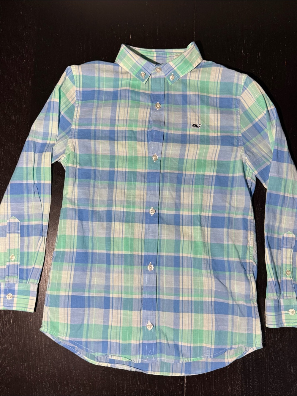 Vineyard Vines Boys Small Blue & Green Plaid Button-Down Shirt